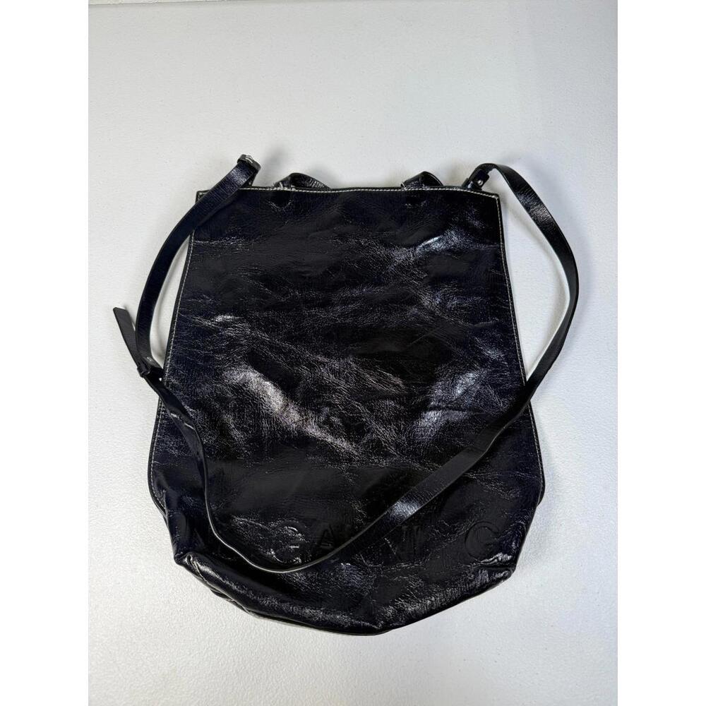GANNI Navy Patent Banner Medium Tote with Leather Crack and Stain - Picture 5 of 11